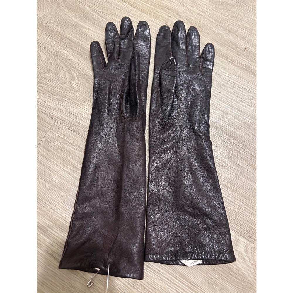 Kid Leather Luxury Dark Brown Leather Gloves‎ Made in Italy Silk Lined S 6 Opera